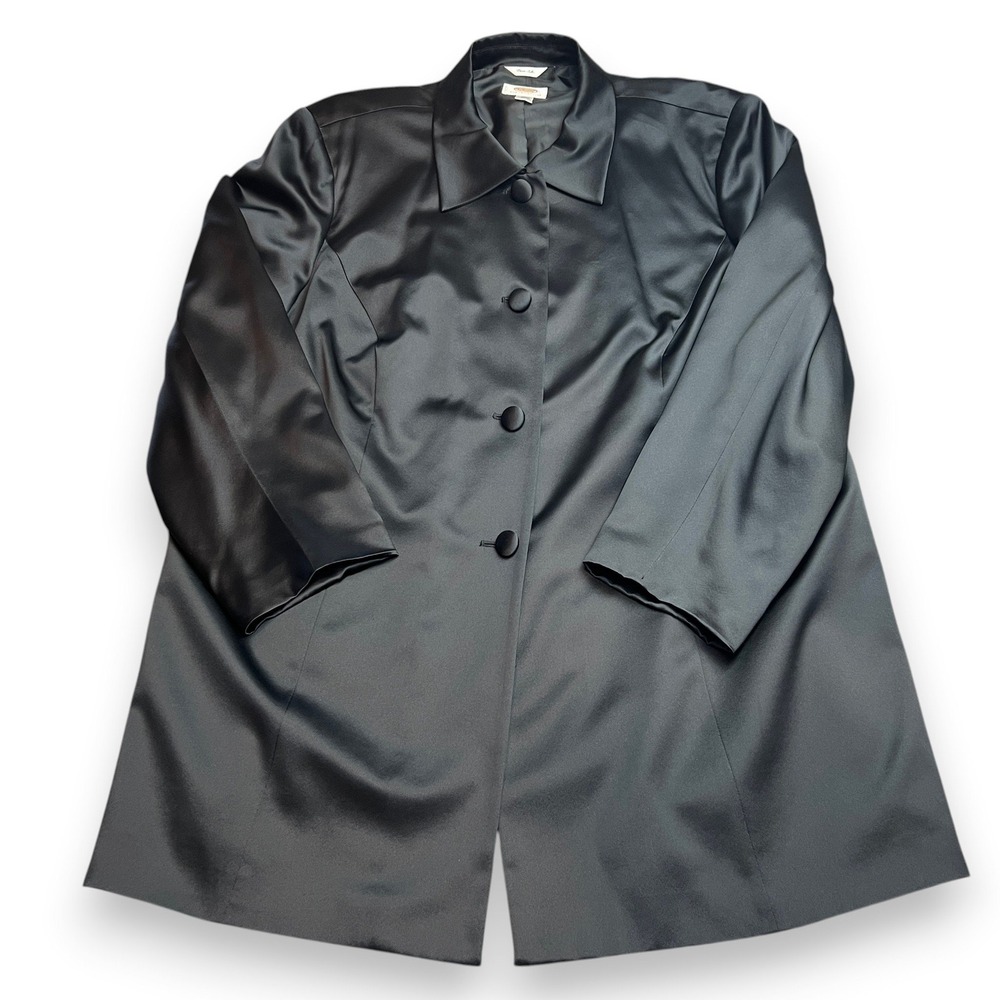 Talbots Pure Silk Jacket 22W Black Satin Evening Coat Button Front Plus Petite